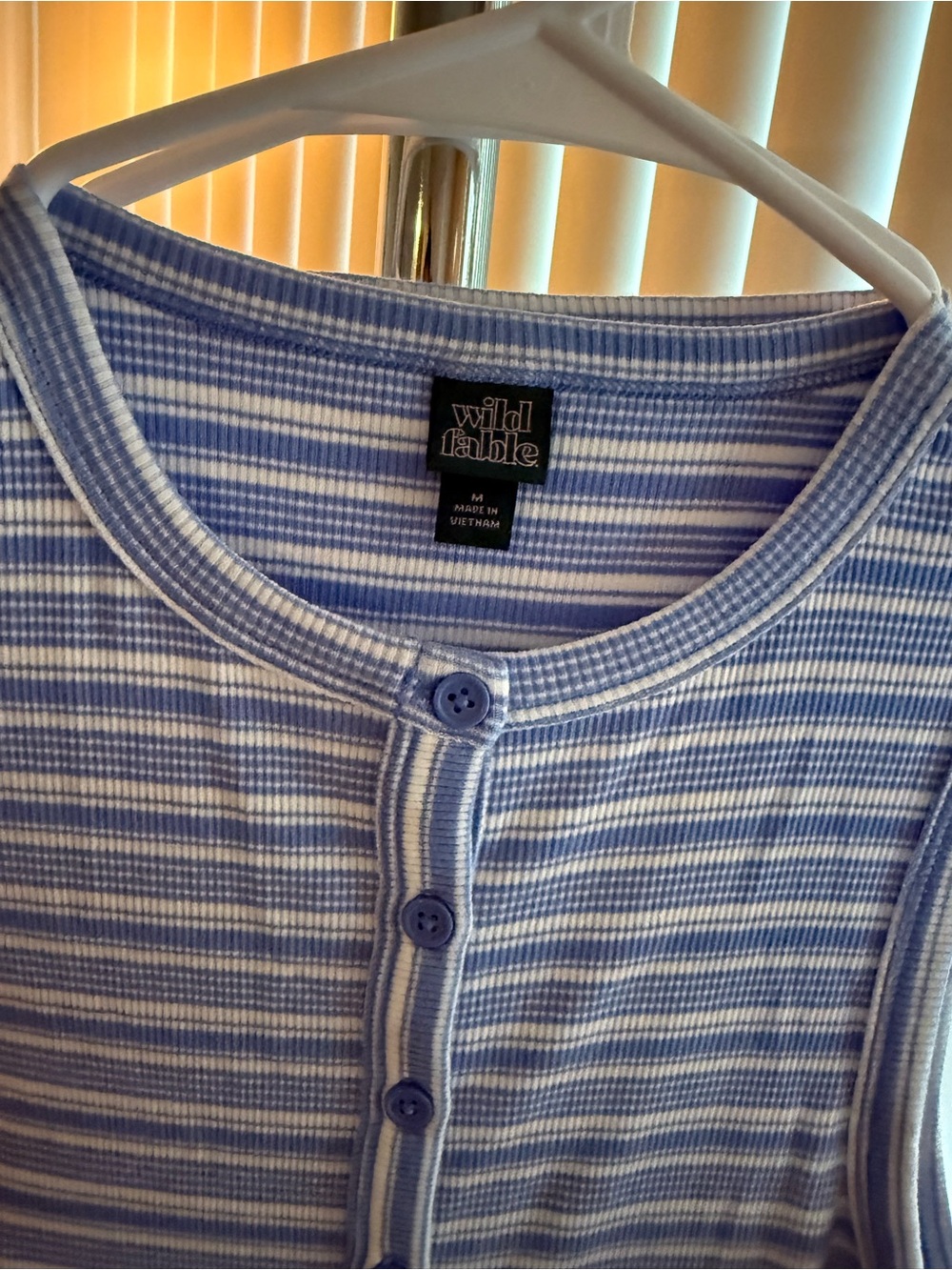 wild fable Light Blue & White Striped Ribbed Henley Tank